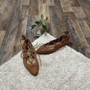 Lucky Brand Size 9 M Brown Scallop Leather Lace Up Gladiator Billoh Flats